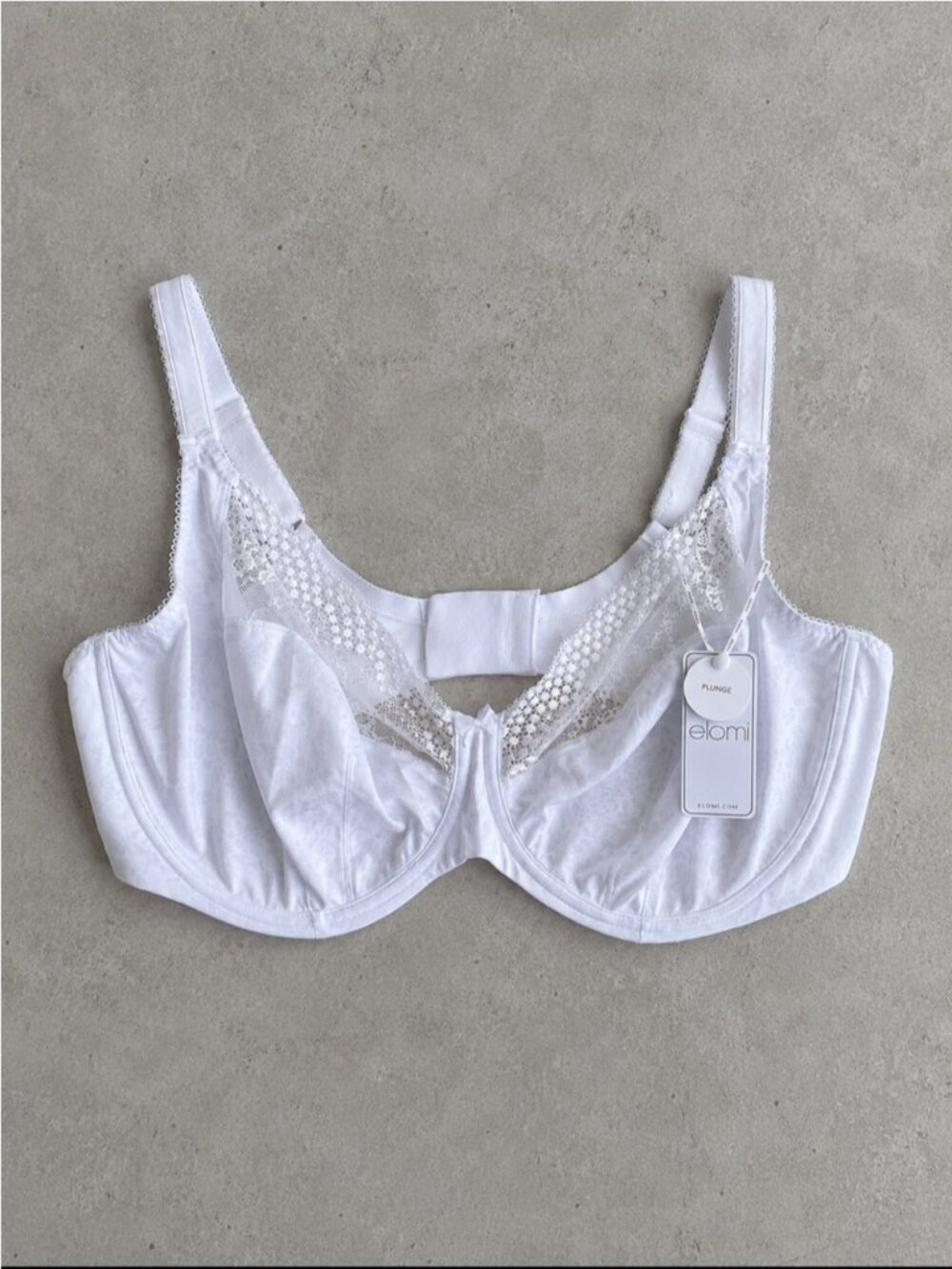 Elomi Lucie Plunge Underwire Bra White Lace NWT 44H UK 44FF Plus Size